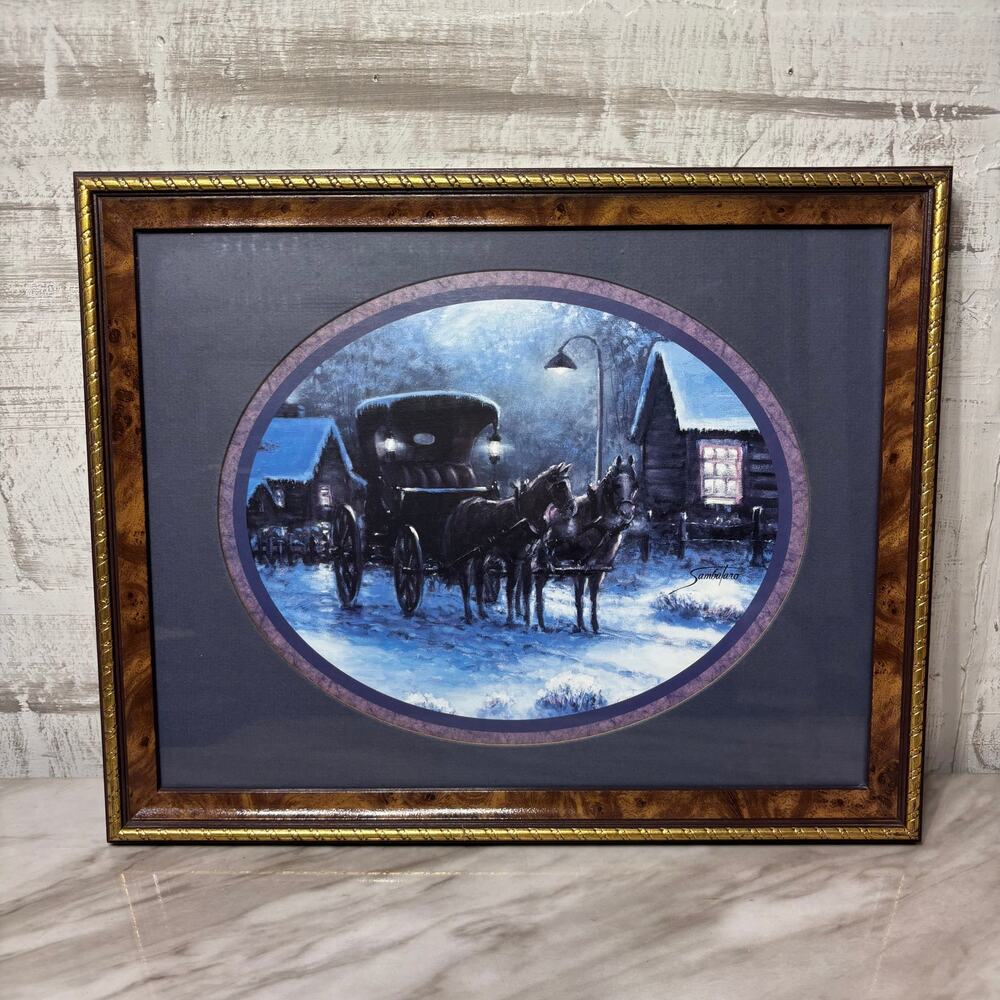 Vintage Joe Sambataro Horse and Carriage Framed Winter Print
